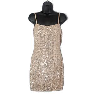 New Privy Casino Dress Glam Mesh Sequin Size Small $89 Back Drape Soft Pink